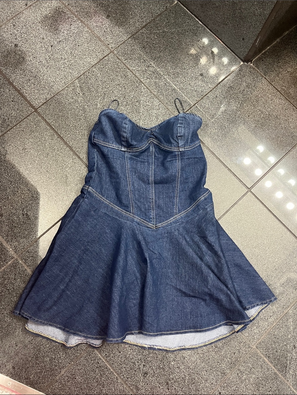 Love Denim Mini Dress in Blue - Spaghetti Strap Fit-and-Flare
